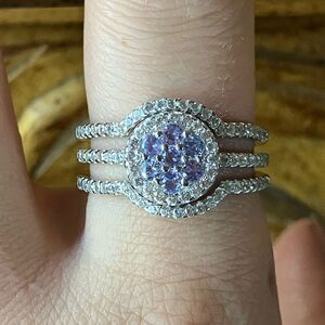 Natural Tanzanite Sterling Silver Ring Set Size 9